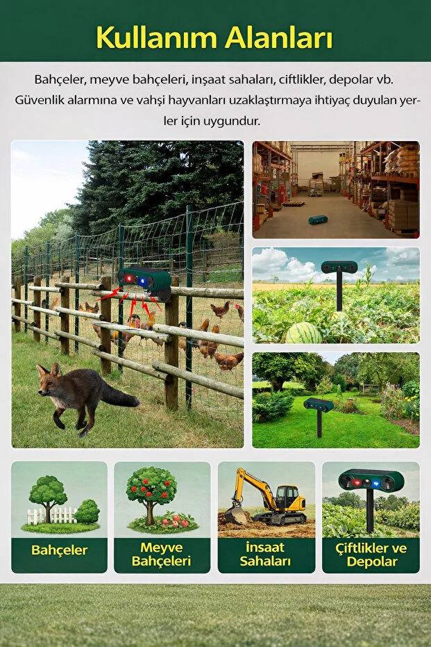 Ultrasonic Solar Hayvan Kovucu Sensörlü Alarm